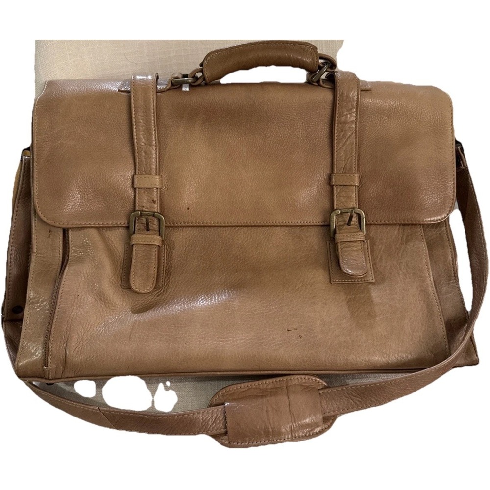 Lodis Brown Pebbled Leather Laptop Messenger Briefcase Bag Expandable Business